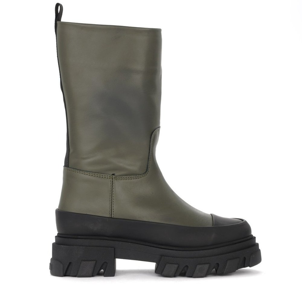 GANNI TUBULAR MILITARY GREEN LEATHER BOOT CHUNKY PLATFORM 38 (P4)